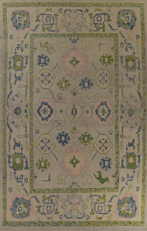 Handmade Floral Oushak Vegetable Dye Large Rug 10x14