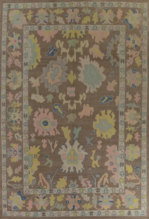 Vegetable Dye Brown Oushak Turkish Area Rug 10x13