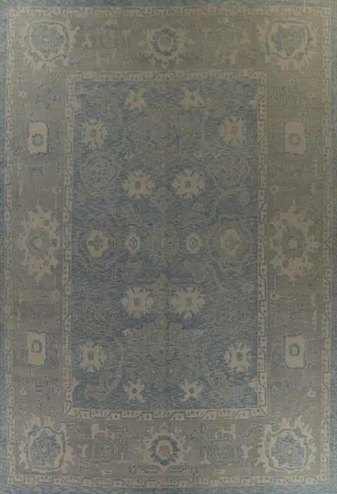 Luxurious Blue Floral Patterned Large Rug 13x18