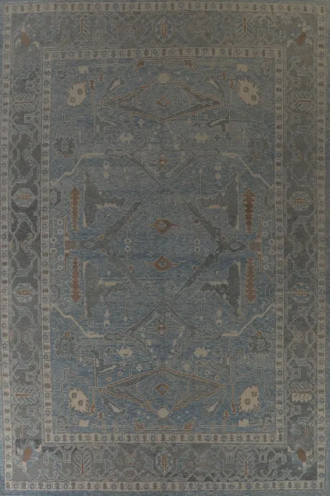 All-Over Blue Vegetable Dye Oushak Turkish Large Rug 11x15