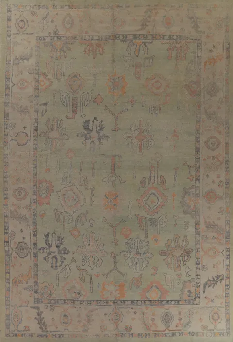 Vegetable Dye Green Oushak Turkish Large Rug 10x14
