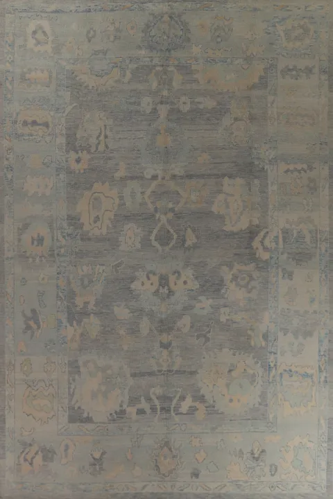 Vegetable Dye Blue Gray Oushak Turkish Large Rug 10x14