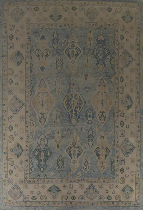 Vegetable Dye Blue Oushak Turkish Area Rug 9x13