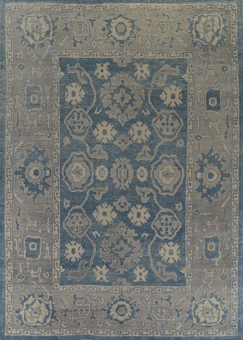 Blue Floral Wool Oushak Vegetable Dye Area Rug 10x13