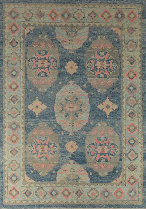 Vegetable Dye Blue Oushak Turkish Area Rug 8x11