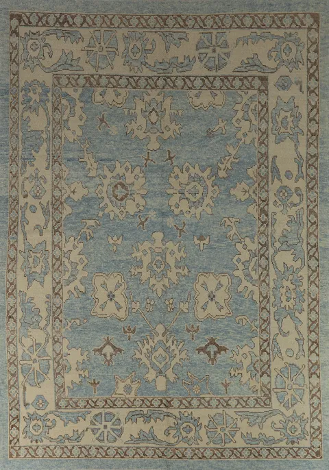 Vegetable Dye Blue Oushak Turkish Area Rug 8x11