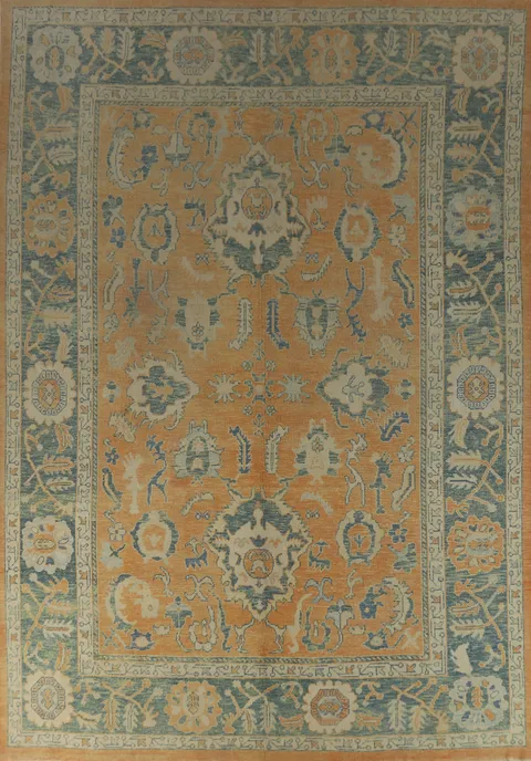 Orange Handmade Oushak Vegetable Dye Large Rug 10x14