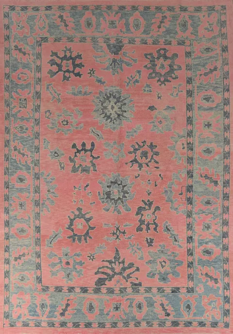 Vegetable Dye Pink Oushak Turkish Area Rug 9x12