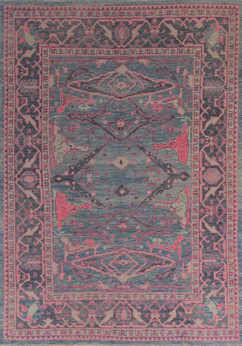 Vegetable Dye Blue Oushak Turkish Area Rug 8x10