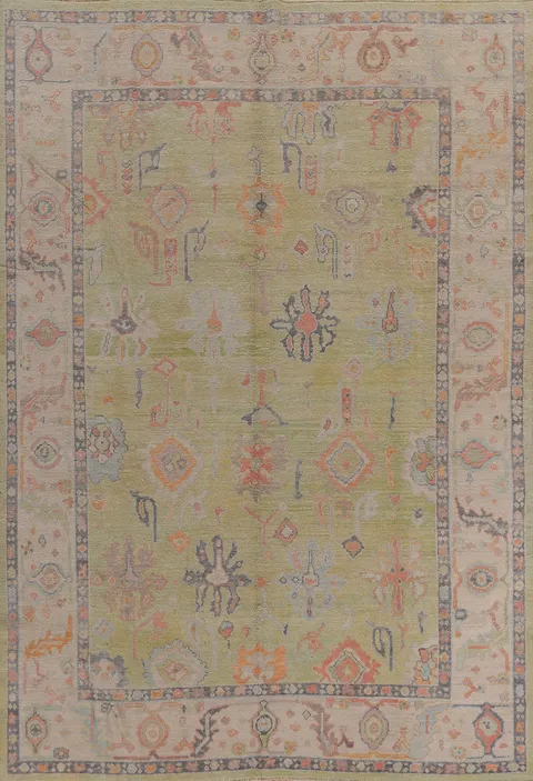 Pistachio Green Wool Oushak Vegetable Dye Area Rug 9x12