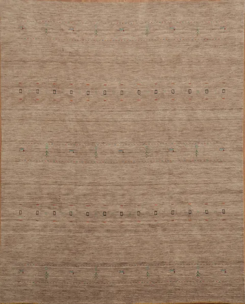 Elegant Minimalist Light Brown Gabbeh Rug with Subtle Linear Stitch Details 8x10 ft