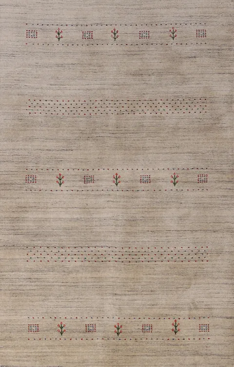 Sophisticated Beige Rug with Artistic Embellishments 5x8