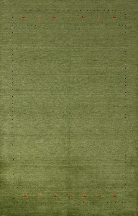 Animals Green Wool Gabbeh Indian Area Rug 5x8