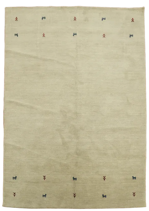 Minimalist Beige Rug Featuring Distinctive Markings 5'x8'