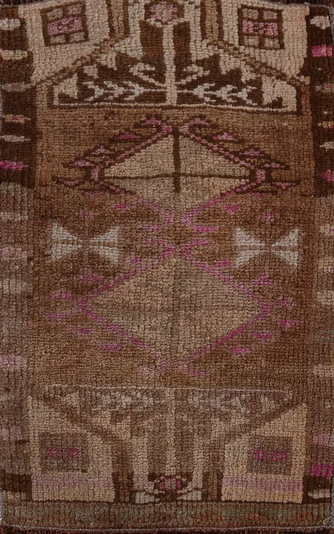 Brown Geometric Anatolian Turkish Accent Rug 1x2