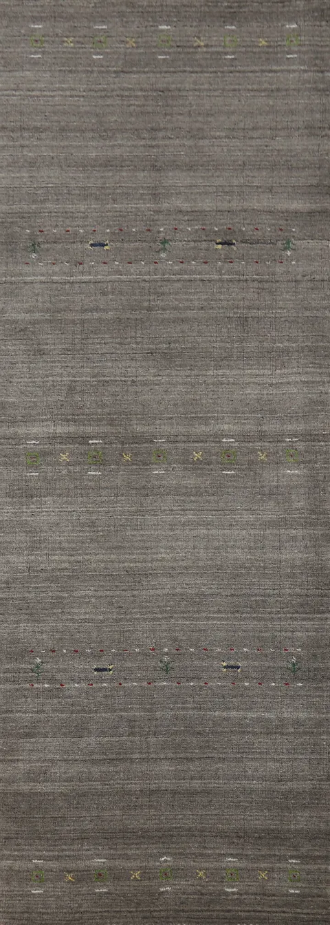 Gray Wool Tribal Gabbeh Indian Runner Rug 3x9