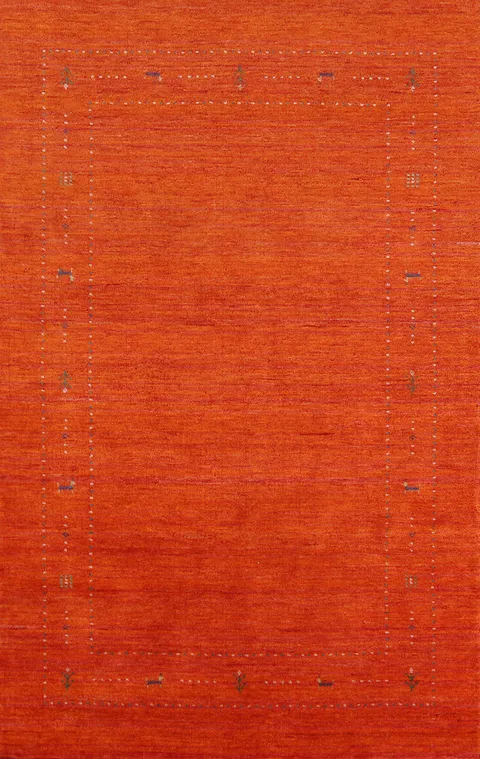 Handmade Wool Orange Gabbeh Indian Area Rug 5x8