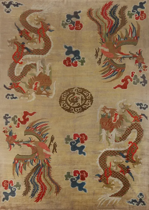 Vegetable Dye Pictorial Art Deco Chinese Area Rug 9x11