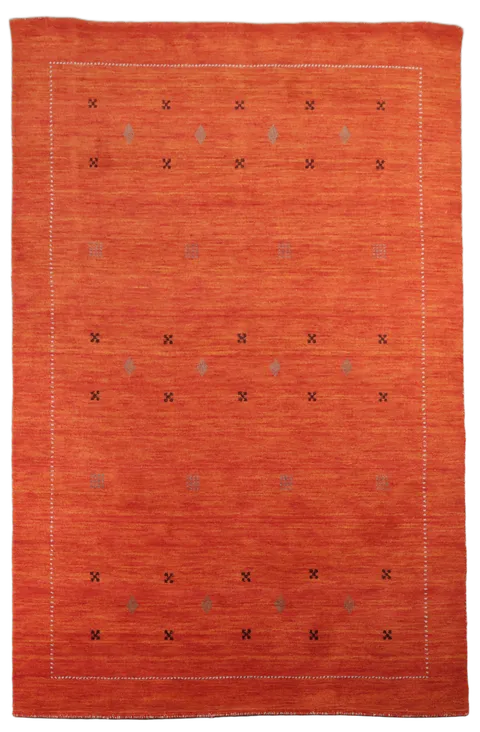 Terracotta Red Gabbeh Area Rug with Minimalist Tribal Symbols 5'x8'