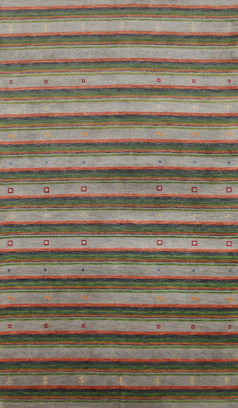Striped Wool Gabbeh Indian Area Rug 5x10