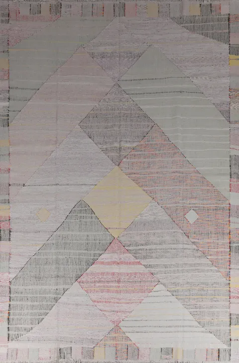 Modern Wool Geometric Kilim Turkish Area Rug 10x13