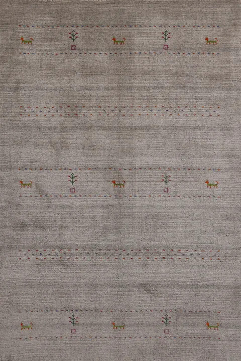 Little Animals Gray Wool Gabbeh Indian Rug 4x6