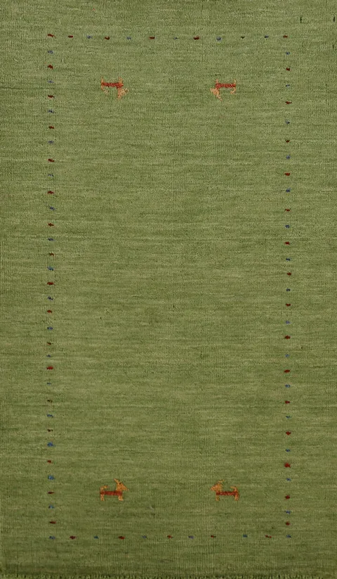Handmade Green Gabbeh Indian Runner Rug 2x5