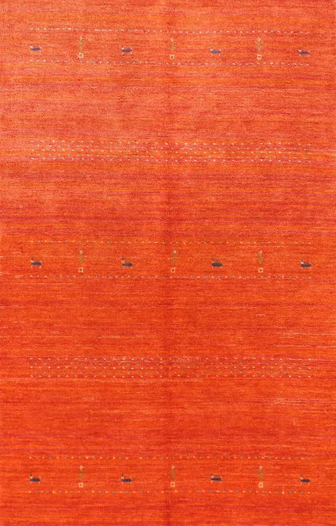 Orange Wool Tribal Gabbeh Indian Area Rug 5x8