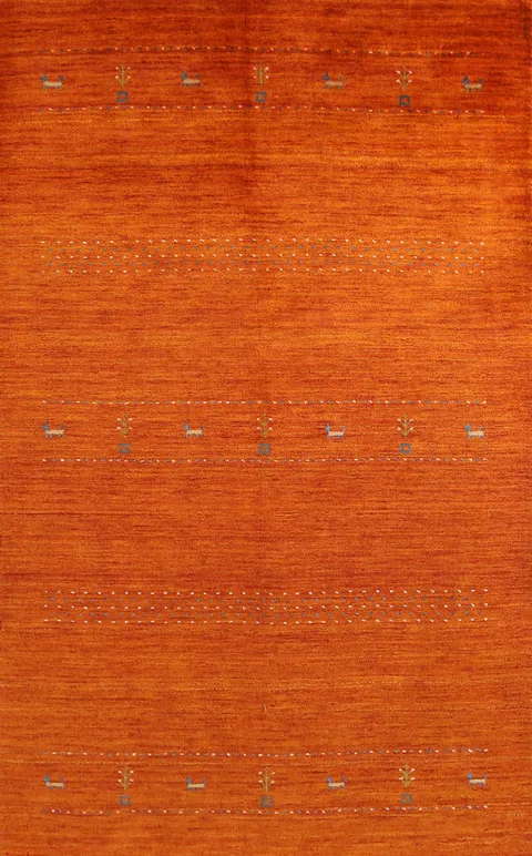 Orange Wool Tribal Gabbeh Indian Area Rug 5x8