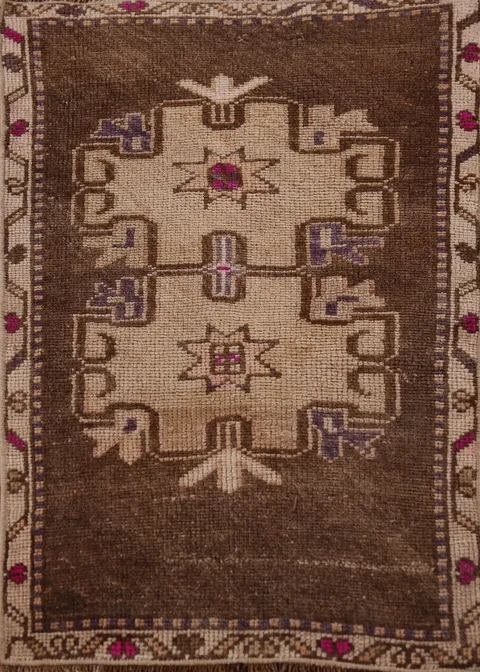 Brown Geometric Anatolian Turkish Accent Rug 2x3