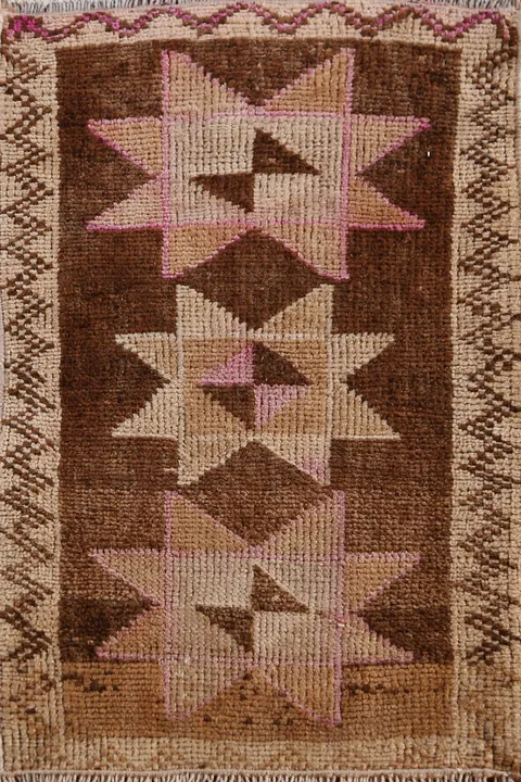 Tribal Wool Brown Anatolian Oriental Foyer Rug 1x2