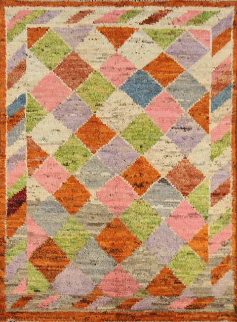 All-Over Trellis Wool Moroccan Oriental Rug 5x6