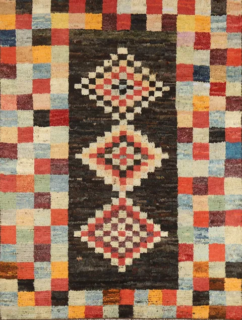 Checkered Wool Moroccan Oriental Rug 5x6