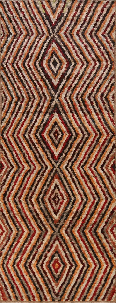 Geometric Wool Moroccan Oriental Runner Rug 3x9