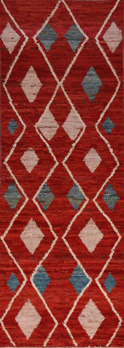 Geometric Wool Moroccan Oriental Runner Rug 3x10