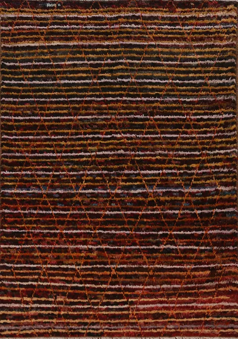 Striped Wool Trellis Moroccan Oriental Rug 5x6