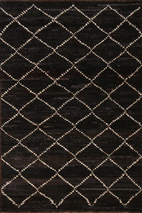 Black Trellis Wool Moroccan Oriental Rug 4x6