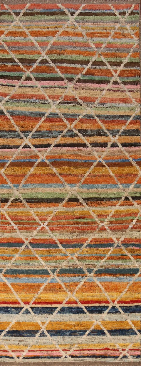 Striped Wool Moroccan Oriental Runner Rug 3x10