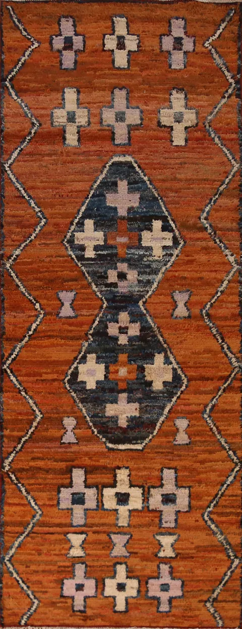 Orange Wool Moroccan Oriental Runner Rug 3x10