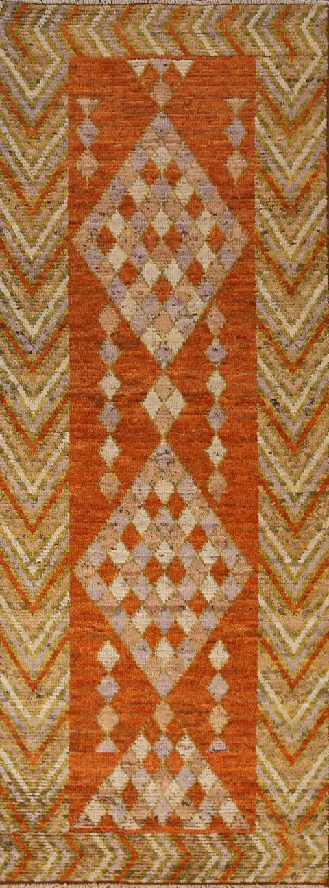 Geometric Wool Moroccan Oriental Runner Rug 3x10