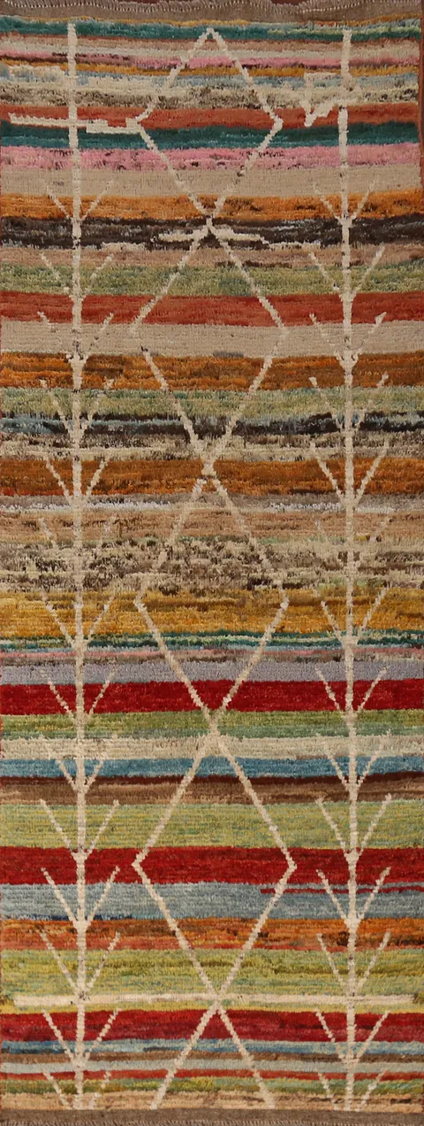 Striped Geometric Moroccan Oriental Runner Rug 3x10