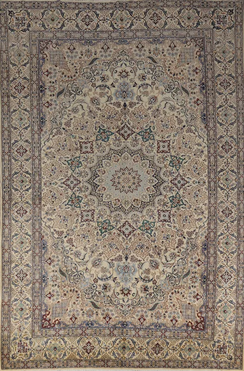 Wool & Silk Vegetable Dye Nain Persian Area Rug 10x13