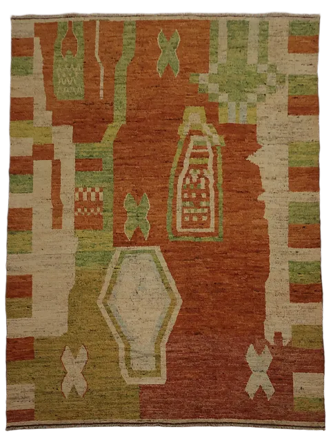 Vibrant Geometric Accents Wool Moroccan Large Rug 10x14