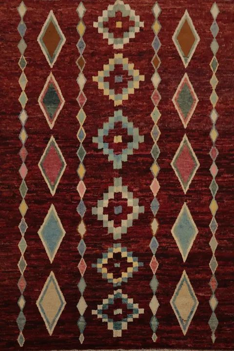 Vibrant Diamond Patterns Moroccan Handmade Area Rug 8x10