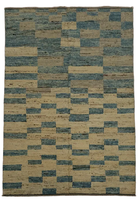 Chic Blocks Moroccan Area Rug 6x9 in Subtle Blue and Beige
