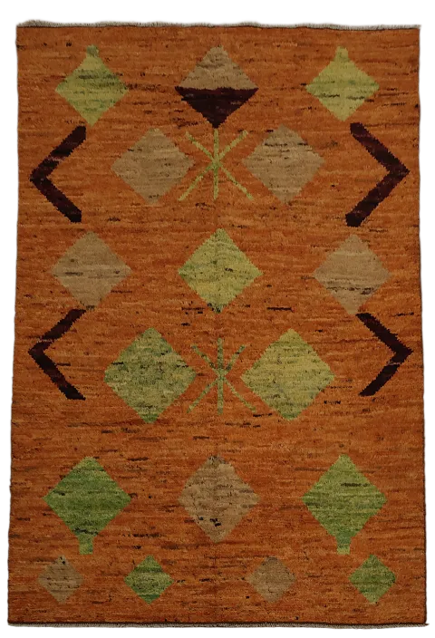 Orange Wool Handmade Moroccan Oriental Area Rug 7x10