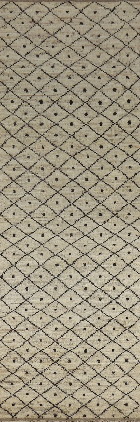 Trellis Wool Moroccan Oriental Runner Rug 4x13