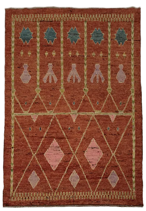 Handcrafted Rusty Wool Bohemian Moroccan Area Rug 7x10
