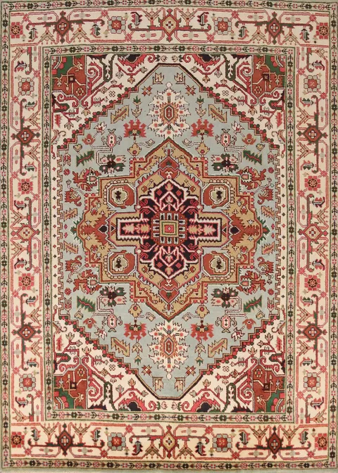 Light Blue Medallion Heriz Serapi Indian Area Rug 8x10