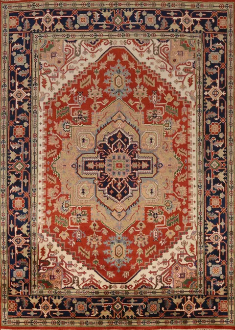Medallion Wool Heriz Serapi Indian Area Rug 8x10